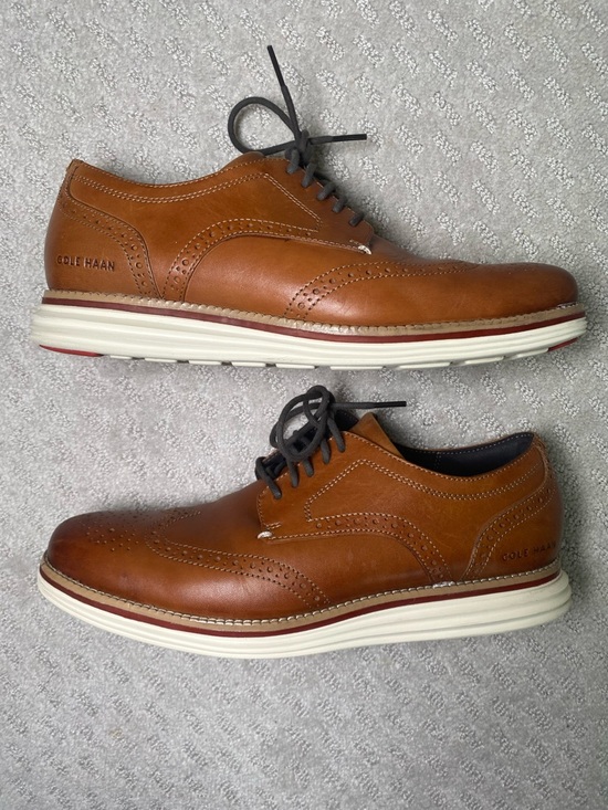 Cole Haan Leather Original Grand Wingtip Oxford Preppy Shoes Tan Cognac Brown 10